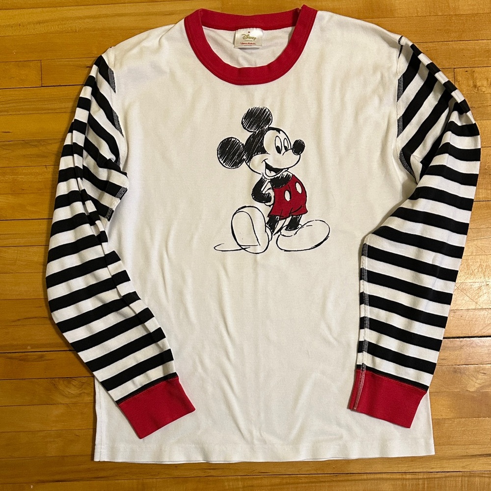 Hanna Andersson Adult Unisex Mickey Mouse Striped Long-john Pajama Shirt | M